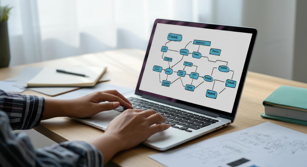 Workflow automation diagram representing automation template sites backlink sources strategy
