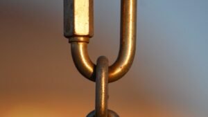 Close-up of a metal chain link, the connection niche edits create between two relevant websites